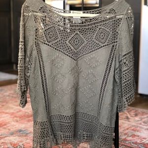 Boho dark green Democracy crochet top